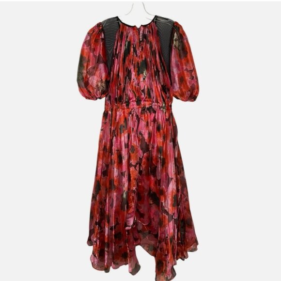 Bibhu Mohapatra Collective Pleated Floral Dress Midi Pink Floral Size 14 - Picture 3 of 7